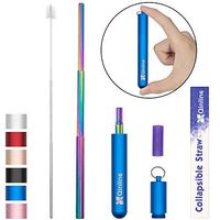 Reusable Collapsible Straw, Rainbow 9.25'' Telescopic Stainless Steel Metal Straw, Portable Drinking Straw for 12oz/20oz/30oz Cups, perfect for Drinking Water, Coffee, Smoothie, Juice, Milkshake(Blue)