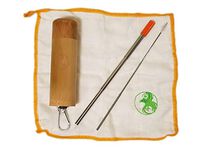 Reusable Telescopic Stainless Steel Metal Straw with Silicone Tip & Cleaning Brush, an Ultra Absorbent Bamboo Fiber Towel & a 100% Natural Bamboo Case with Carabiner Perfect for Travel (Orange)