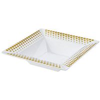 BalsaCircle 30 pcs 5 oz White with Gold Dots Plastic Square Bowls - Disposable Wedding Party Catering Tableware