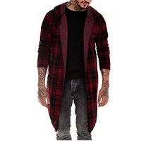 ⭐ Hebe Top ⭐ Mens Fashion Plaid Patchwork Cardigan Long Sleeve Hooded Outcoat Jacket Red