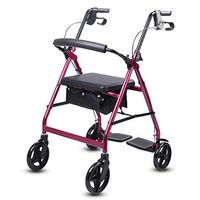 LQFLD Transport Rollator Walker with Seat and Wheels - Folding Walker and Transport Chair 8 Inch Wheels,Red