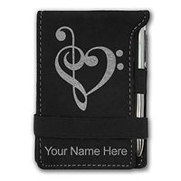Mini Notepad, Music Heart, Personalized Engraving Included (Black with Silver)