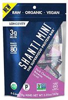 SHANTI BAR Vegan Sport Protein Bar | Plant Based, Paleo, Certified Organic, Gluten Free, Superfoods, Raw Snack | LONGEVITY Dark Chocolate Brownie Cacao, 8 Count, 0.6 oz Mini Bars