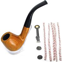 ShowJade (TM) Bent Billiard Sandalwood Hand Craft Tobacco Pipe with Stand and Tool