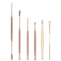 HongShan 6 Pcs/Set of Rose Gold Double Head Stainless Steel Spiral Ear Spoon Earwax Removal Cleaning Ear Tool