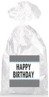 Happy Birthday Blue Accents with White and Black Stripes Party Favor Bags with Ties - 12pack