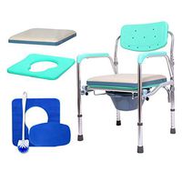 BINZHI Bedside Elderly Pregnant Women Commode Chair Aluminum Seat Chair Height Backrest Adjustable Foldable Waterproof Seat Cushion Non-Slip Foot Pad Bedside Toilet (Color : Blue)
