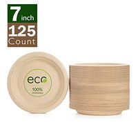 Bsicpro Biodegradable Disposable Plates Set - 7 Inch Compostable & Natural Sugarcane Bagasse Bamboo Fibers, Eco Friendly Environmental Paper Plate Alternative 100% Tree Plastic Free, 125 counts
