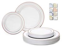 " OCCASIONS" 240 Plates Pack,(120 Guests) Heavyweight Premium Wedding Party Disposable Plastic Plates Set -120x10.5'' Dinner + 120x7.5'' Salad/Dessert (White & Rose Gold Rim)