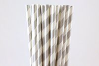 Silver Striped Paper Straws (75)