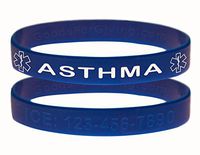 Custom Asthma ID Bracelet Wristbands - 2 Pack - Blue - 6 Inches - Toddler