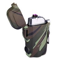 Silent Electrics Windproof and Waterproof Plasma Lighter - Rechargeable Tactical and Survival Fire Starter with LED Flashlight - Long Life 350mAh Batteries, Strong Zinc Body - Camping, Hiking (camo)