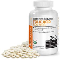Bronson Organic Folic Acid (Vitamin B9 Folate) 800 mcg USDA Certified Natural Folate from Lemon Peel 360 Tablets