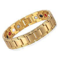 HAIHF Magnetic Bracelet Men,Titanium Magnetic Bracelet Four Elements Relieves Anxiety and Relieves Wrist Pain Adjustable Length in Gift Box,Gold & Silver