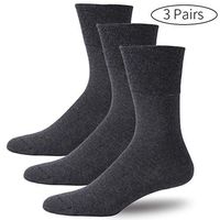 Forcool Crew Socks Diabetic, Men's Women's Moisture Wicking Anti Blister Non Binding Loose Fit Top Cushioned Cotton Dress Diabetic Socks with Seamless Toe, 3 Pairs Dark Gray Large