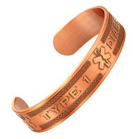 Agneti Type 1 Diabetes Pure Copper Medical Alert ID Bangle Bracelet for Men and Women with Free Medical Card