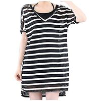 Smoxx Women's Crew Neck Short Sleeve Striped Loose T-Shirt Mini Dress Hanging Bandwidth Slim Thin Long Casual Dress