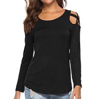 NEARTIME Women T-Shirt, Fashion Long Sleeve Tops Off Shoulder Strappy O-Neck Casual Daily Blouses