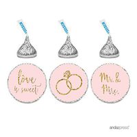Andaz Press Blush Pink Gold Glitter Print Wedding Collection, Chocolate Drop Label Stickers Trio, 216-Pack, Fits Hershey's Kisses Party Favors