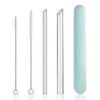 Reusable Eco-Friendly Glass Drinking Straws Set, 8-inch x 8mm and 14mm with S/M Extra Large Size Brushes and Storage Container Travel Safe Case Box BPA Free for Smoothie Coffee Bubble Boba Tea - Clear