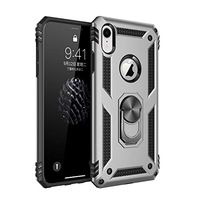 Thin fit case for iPhone XR Case with Dual Layer 2 in 1 with Extreme Slim Anti-Fall Cover Full Protection and Finger Ring Holder Kickstand Magnetic Car Mount Cover (Silver)