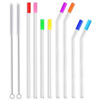 ALINK 8-Pack Slim 7mm Glass Straws, Reusable Clear Drinking Straws for 20 oz 30 oz RTIC/YETI Tumblers, Tervis, Starbucks Cups, Mason Jars with 2 Cleaning Brush & 8 Silicone Tips