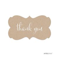 Andaz Press Fancy Frame Rectangular Label Stickers, Thank You, Kraft Print, 36-Pack
