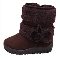 Goldweather Baby Girls Boys Winter Warm Snow Boots Mid Calf Anti-Slip Pom Pom Fur Lined Prewalker Toddler Boots (Coffee, 1 Big Kids)