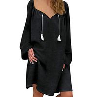 NEARTIME💎Short Blouse Dress for Women-Ladies Long Sleeve Dresses Casual Loose O-Neck Knee Length Skirts Black