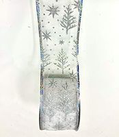Glittery Silver Wired Ribbons Bundle (2 Rolls, 2.5 inch x 10 Yards Each) w. Silver Christmas Trees for Gift Wrapping & Decorating