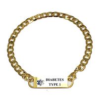 Pre-Engraved Gold Plated Curb Link"Diabetes Type 1" Medical ID Bracelets for Women