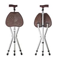 Folding Seat Cane Disability Medical Aid Three Legged Seat Stick (Walking Stick & Chair Seat) Height Adjustable, Brown