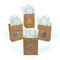 Brown Paper Printed Easter Bunny & Eggs Gift Bags (12 Pack) 6 1/2" X 3 1/2" X 9"
