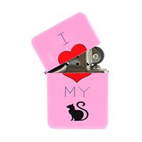 Pink Flip Top Refillable Windproof Lighter - I Love My Kitty Cat Pink Lighter