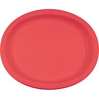 Club Pack of 96 Decorative Oval Coral Disposable Paper Party Platters 12"