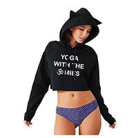 Hoodies for Women,Women's Winter Personality Cat Ears Lumbar Loose Fleece Hooded Sweatshirt Black