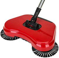 Profession Vacuum Cleaner, Hand Push Sweeping Broom Machine Push Household Cleaning Automatic, 360 Degree Rotating Sweeper Broom, Including Broom & Dustpan & Trash Bin Red