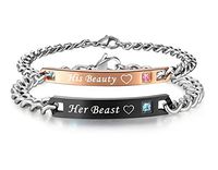 LOVE Beauties His or Hers Matching Set His Beauty Her Beast Titanium Stainless Steel Couple Bracelet in a Gift Box (His Beauty)