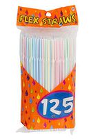 Items 4U! 125 Flex Straws, Stripe, Assorted Colors, 3-pack (375 Straws)