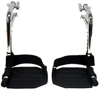 Heavy Duty Chrome Wheelchair Footrests with Black Aluminum Footplates & Heel Loops (Pair), 1-3/8" Pin Spacing Fits Most Newer Medline, Drive, Invacare, E&J, ALCO & Other Manual Wheelchairs