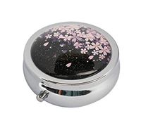 Cow GO GO Cherry Flowers Custom Design Fashion Silver Round Glass Pill Case Decorative Metal Pill Box