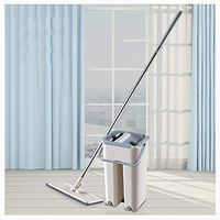 Mosunx Flat Squeeze Mop and Bucket, Hand-Free Wringing Floor Cleaning Mop, Washable Reusable Microfiber Mop, Wet or Dry Usage on Hardwood, Tile (Gray, 50Inch (Come with 2 Replacement Microfiber Rag))