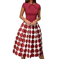 Cliramer Women's Summer Fashion Holiday Loose Swing Casual Dot Elegant Wave Boho Floral Party Midi Dress Red
