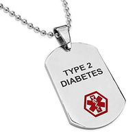 Tioneer Stainless Steel Classic Medical Alert ID Dog Tag Pendant Necklace, Type 2 Diabetes
