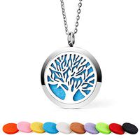 ttstar Aromatherapy Essential Oil Diffuser Necklace Tree of Life Stainless Steel Locket Pendant Aromatherapy Jewelry for Women & Children with 10 Felt Pads