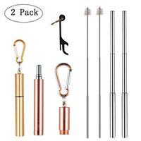 Portable Reusable Drinking Straws - Telescopic Stainless Steel Metal Straw with Aluminum Case & Cleaning Brush+Bottle opener