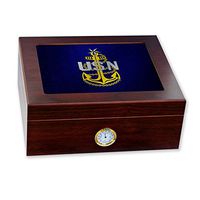 Premium Desktop Humidor - Glass Top -US Navy Senior Chief Petty Officer, rank ins (collar)
