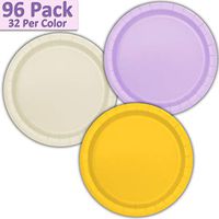 96 Paper Dinner Plates (9") - Lavender, Ivory, Sunshine Yellow - 32 Per Color, 3 Colors - Great Assortment for Birthday Parties, Weddings, Holidays, Baby Shower, Celebrations, and more