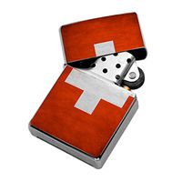 Switzerland Flag - Windproof Flip-Top Refillable Silver Lighter with tin Gift Box