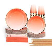 Ottin Ombre Orange Party Supplies Paper Plates and Napkins Set 50-counts Include Disposable Party Napkins/Cups/Plates for Valentine's Day Birthday Wedding Bridal Shower Color Themed Party Engagement